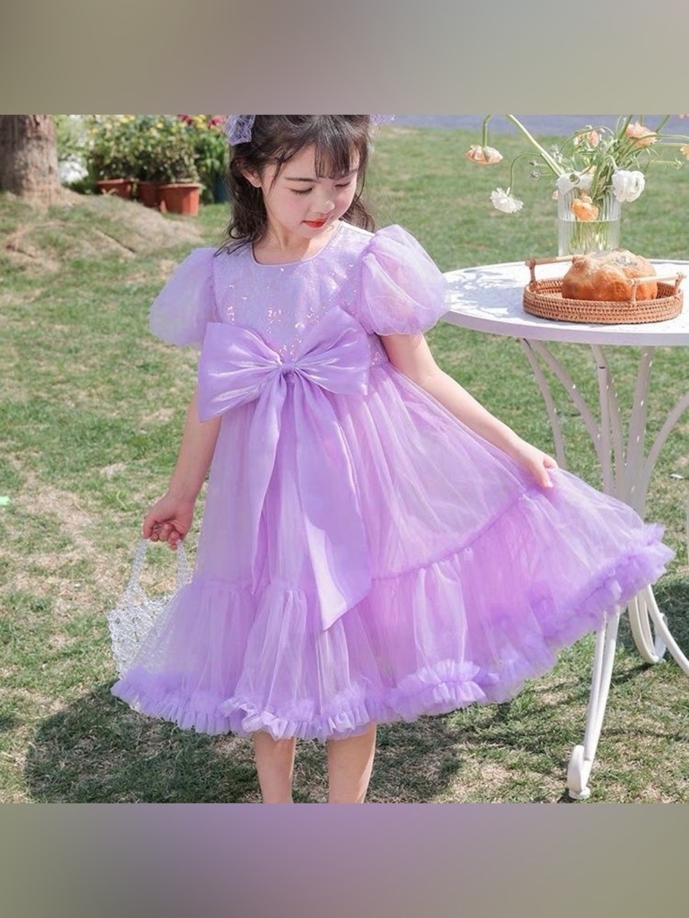 Lilac Tulle Bow Party Dress